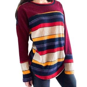 NEW Striped contrast color block long sleeve knit top
